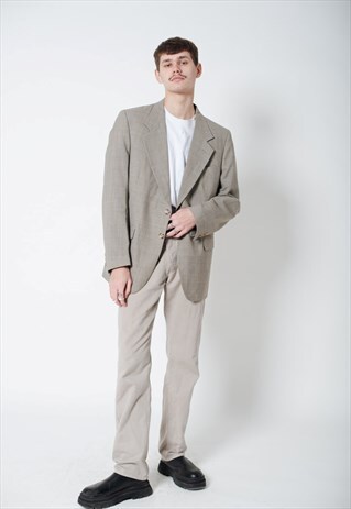 VINTAGE 80S CLASSIC CHECK PATTERN UNISEX BLAZER IN GREY M/L