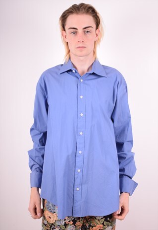 YVES SAINT LAURENT MENS VINTAGE SHIRT XL BLUE 90S