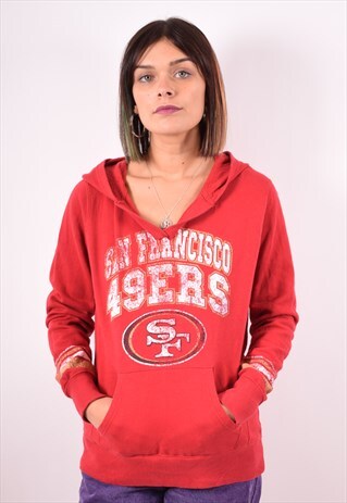NFL WOMENS VINTAGE SF 49ERS HOODIE JUMPER MEDIUM RED 90S