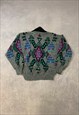 VINTAGE KNITTED JUMPER ABSTRACT PATTERNED CHUNKY SWEATER