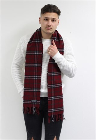 VINTAGE CASHMERE CHECKED SCARF MAROON-AS221