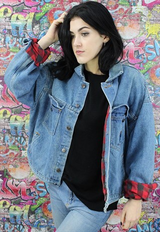 VINTAGE 80S MID BLUE BLANKET LINED DENIM JACKET. UNISEX.