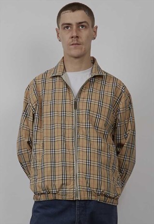 VINTAGE 90'S BURBERRY BEIGE REVERSIBLE TARTAN BOMBER JACKET