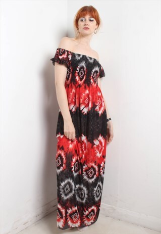Vintage Y2K Tie Dye Boho Hippy Beach Dress Multi