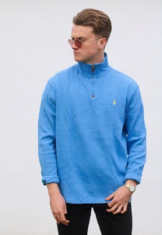 RALPH LAUREN 1/4 ZIP USA COLUMBIA BLUE SWEATSHIRT