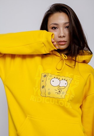 YELLOW OVERSIZED FLEECE HOODY WITH SPONGE BOB