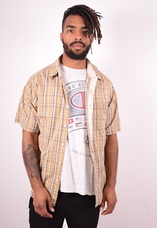 DICKIES MENS VINTAGE SHIRT LARGE BEIGE CHECK 90S