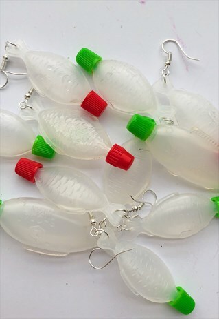 HANDMADE RECYCLED SOY SAUCE PLASTIC WEIRD SUSHI FISH EARRING