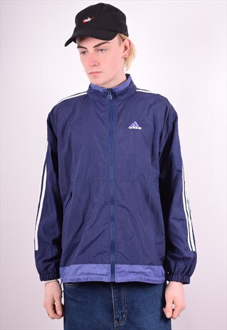 ADIDAS MENS VINTAGE PULLOVER JACKET LARGE NAVY BLUE 90'S