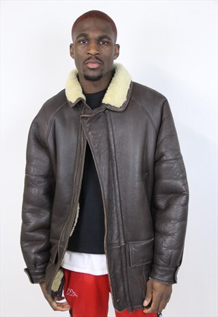 VINTAGE BROWN LEATHER SHEEPSKIN-LINED JACKET