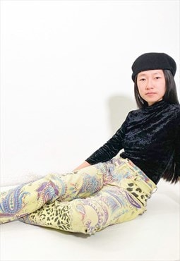 Vintage y2k paisley lime flare stretchy pants 