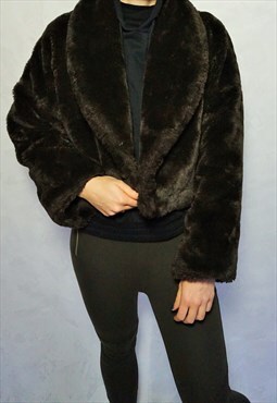 Vintage Faux Fur Coat Blazer Jacket Cardigan Parka