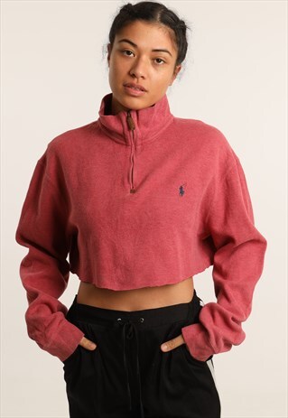 VINTAGE RALPH LAUREN EMBROIDERED CROPPED 1/4 ZIP SWEATSHIRT
