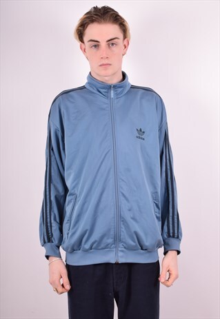 ADIDAS MENS VINTAGE TRACKSUIT TOP JACKET LARGE BLUE 90S