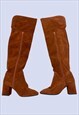 TAN BROWN KNEE HIGH SUEDE HEELED BOOTS