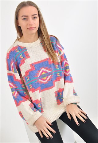 VINTAGE 90'S KNITWEAR JUMPER IN ABSTRACT PRINT