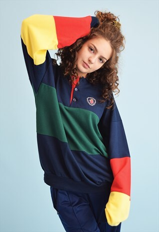 90'S RETRO ATHLEISURE COLOUR BLOCK OVERSIZED SWEATSHIRT TOP