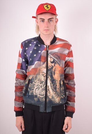 MENS VINTAGE REVERSIBLE BOMBER JACKET MEDIUM MULTI 90S