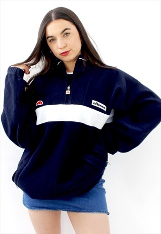 90'S RETRO NAVY 1/4 ZIP FLEECE SWEATSHIRT