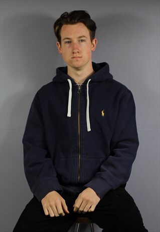VINTAGE POLO RALPH LAUREN HOODIE IN NAVY BLUE WITH POUCH POC