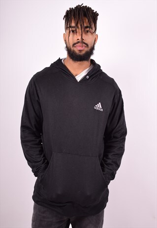 ADIDAS MENS VINTAGE HOODIE JUMPER LARGE BLACK 90'S