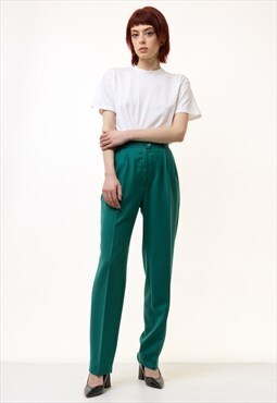 70s Vintage Green Tapered High Waisted Woman Trousers 5237