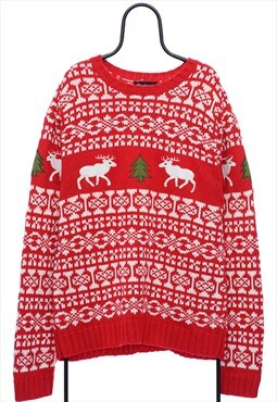 Vintage Christmas Red Knitted Jumper Mens