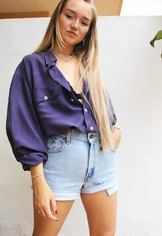 DEEP PURPLE PURE SILK LONG SLEEVED BOYFRIEND SHIRT