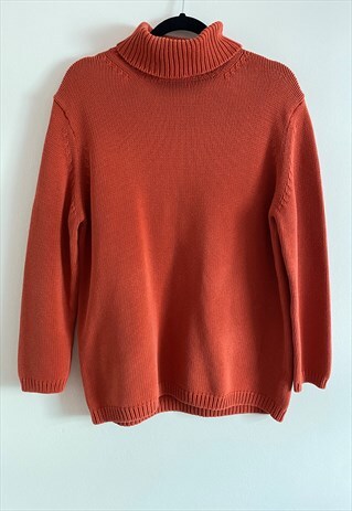 VINTAGE 90S BURNT ORANGE OVERSIZED TURTLENECK KNIT JUMPER