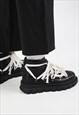 MULTI LACE BOOTS EDGY HIGH FASHION PLATFORM SHOES IN BLACK