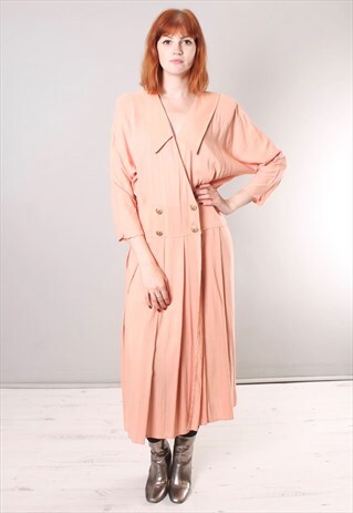 VINTAGE 80S PEACH SLOUCHY BATWING MIDI DRESS