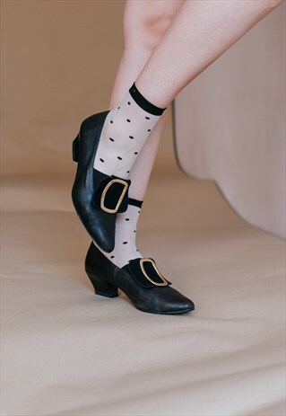 VINTAGE 70S BLACK LEATHER LADY SHOES