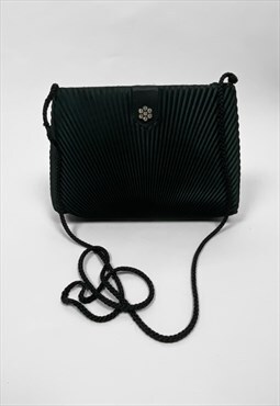 80's Vintage Black Pleated Fabric Ladies Evening Bag