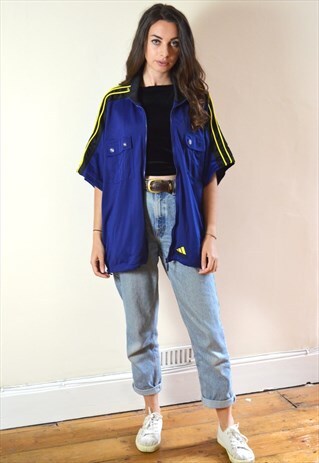 90S VINTAGE BLUE & YELLOW ADIDAS CROPPED SLEEVE TRACK JACKET