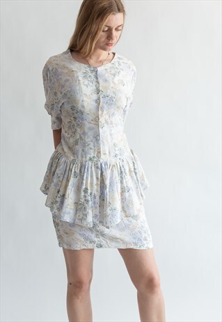 VINTAGE 80S ROMANTIC PASTEL DRESS WITH FISHTAIL BOTTOMS