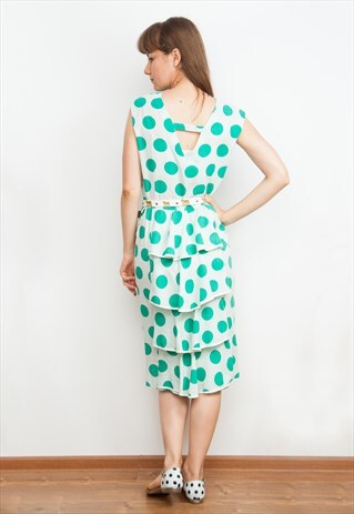 VINTAGE GREEN POLKA DOT DRESS WITH RUFFLES