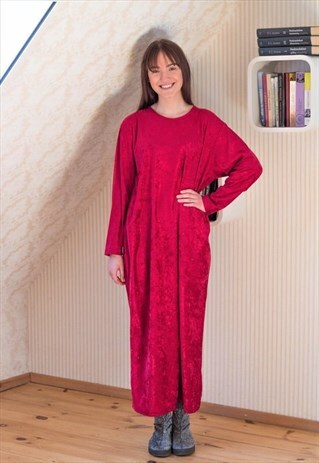 BRIGHT RED MAXI LONG VELOUR DRESS