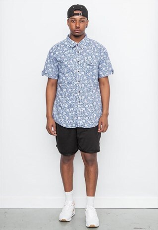 90'S VINTAGE TOMMY HILFIGER BLUE & WHITE FLORAL SHIRT