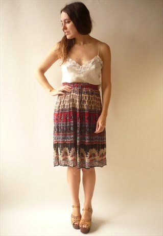 1980'S VINTAGE INDIAN HIPPIE VISCOSE GAUZE MIDI SKIRT