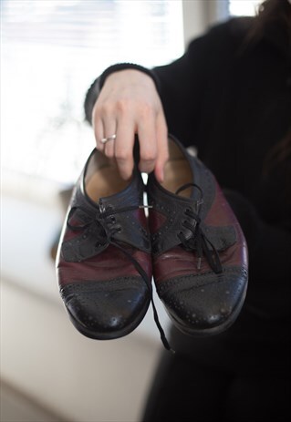 VINTAGE 70'S BLACK/BROWN LEATHER BROGUES