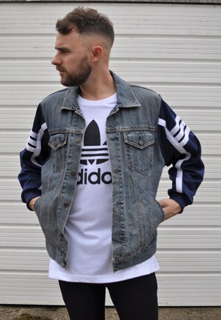 90'S VINTAGE ADIDAS REWORK TRACKSUIT SLEEVE DENIM JACKET