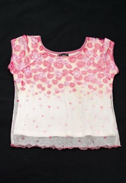 Vintage Mesh Top Y2K Fairy Lettuce Hem Crop Top in Pink