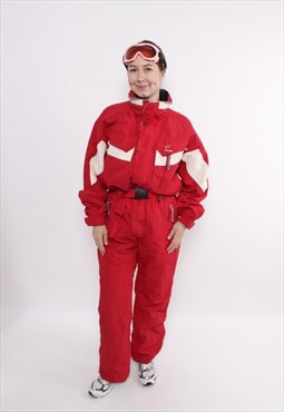 90s one piece ski suit, vintage red winter jumpsuit retro