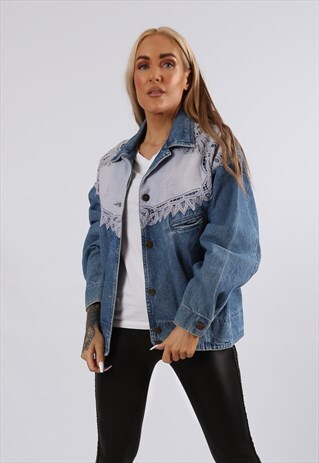 VINTAGE 90'S USA RELAXED BOXY FIT DENIM JACKET 10 S (J5AT)
