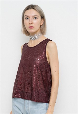 VINTAGE TOP DARK RED SEQUIN DETAIL