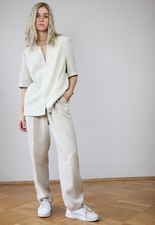 VINTAGE 90'S LINEN SET SUIT CO-ORD IN BEIGE