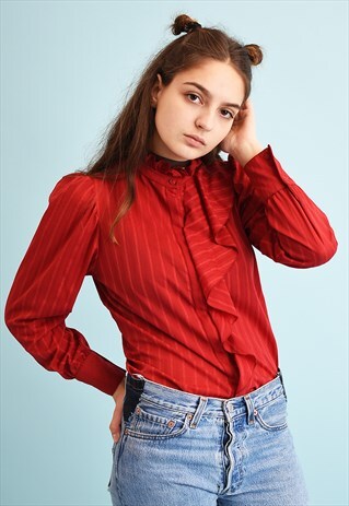 80'S RETRO STRIPED PRINT DRAPED MOMS BLOUSE TOP