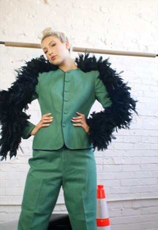 UPCYCLED 1950'S VINTAGE SUIT WITH FEATHER SLEEVES