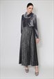 70's Vintage Ladies Silver Black Lurex Skirt Maxi 