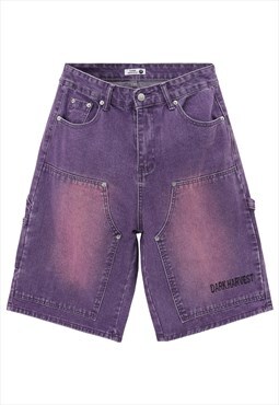 Tie-dye denim shorts premium gradient skater pants in purple